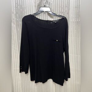 “cable & gauge” (L) Sweater Black Zipper Back & Gold/Tone Through-Out Pre-Loved